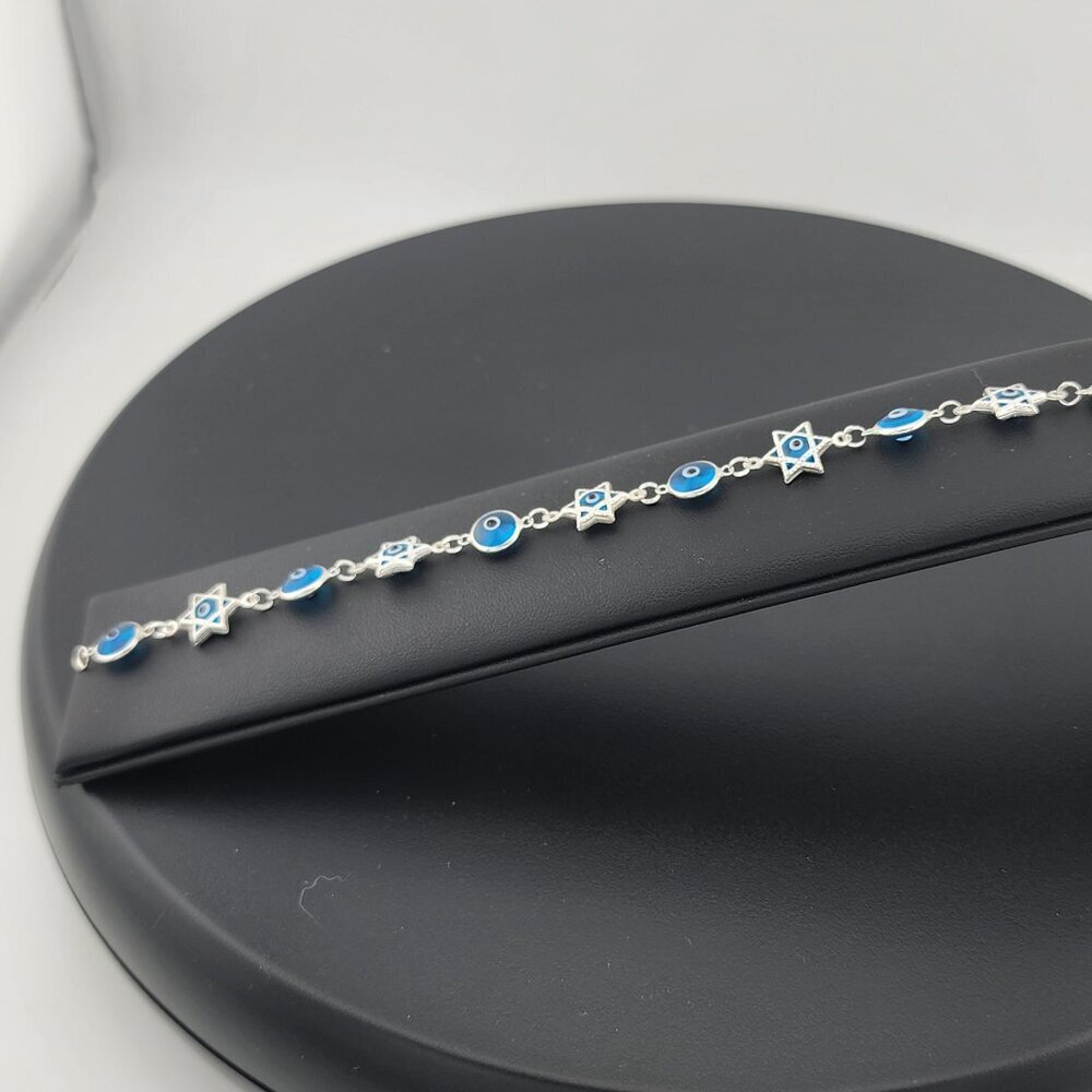 Sterling Silver 925 Multi Round & Star Evil Eye Bracelet – Protection & Style - Picture 9 of 13